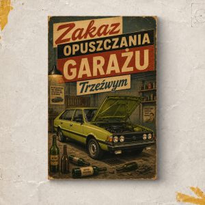 Tabliczka Retro PRL Zakaz Opuszczania Garażu Trzeźwym